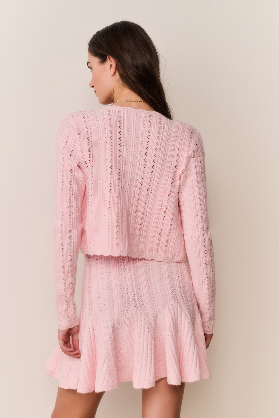 Peridot Stretch Pointelle Cardigan - PEACH SORBET