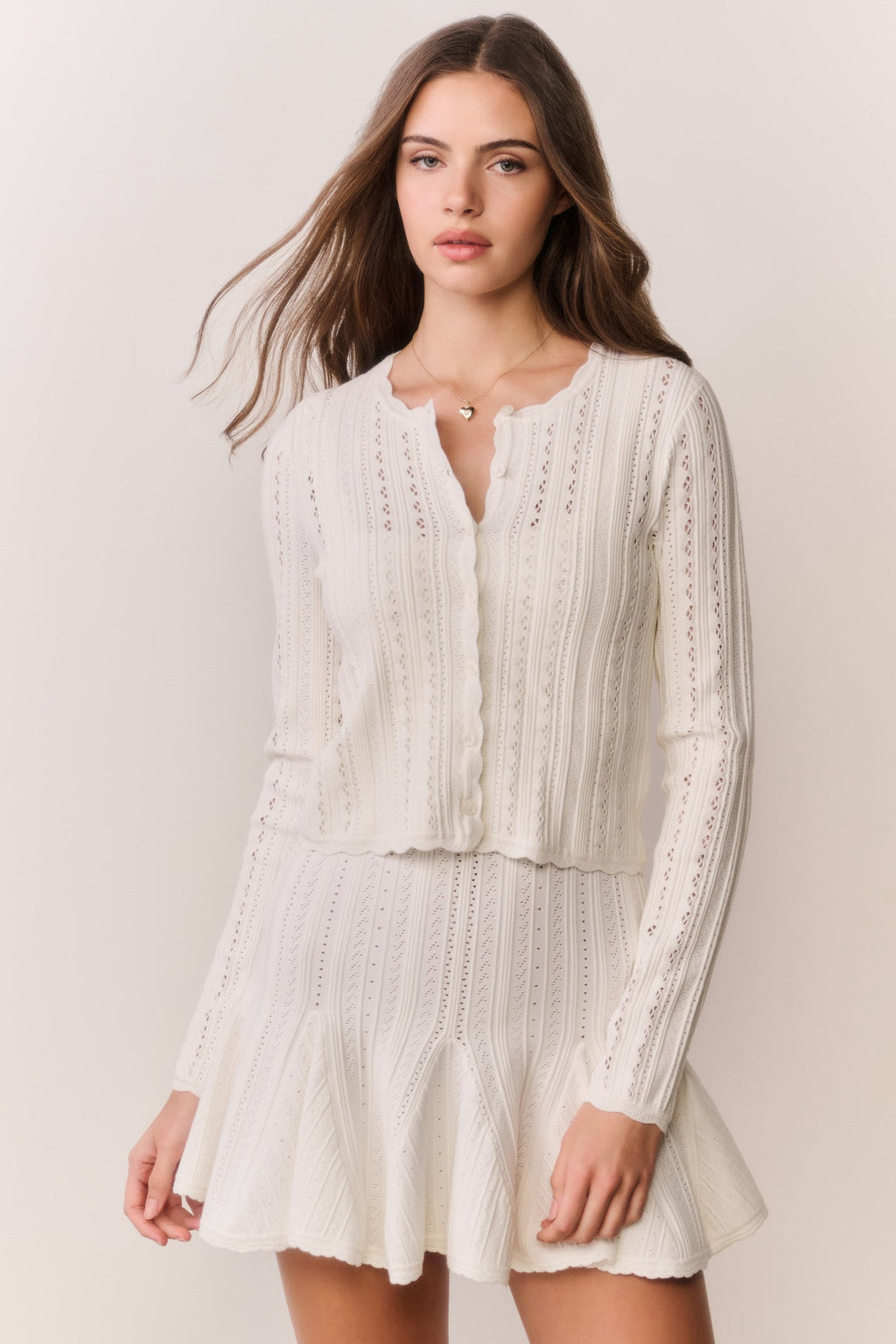 Peridot Stretch Pointelle Cardigan - WHITE TEA
