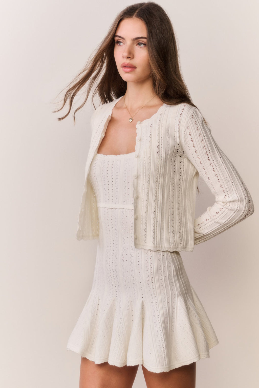 Peridot Stretch Pointelle Cardigan - WHITE TEA