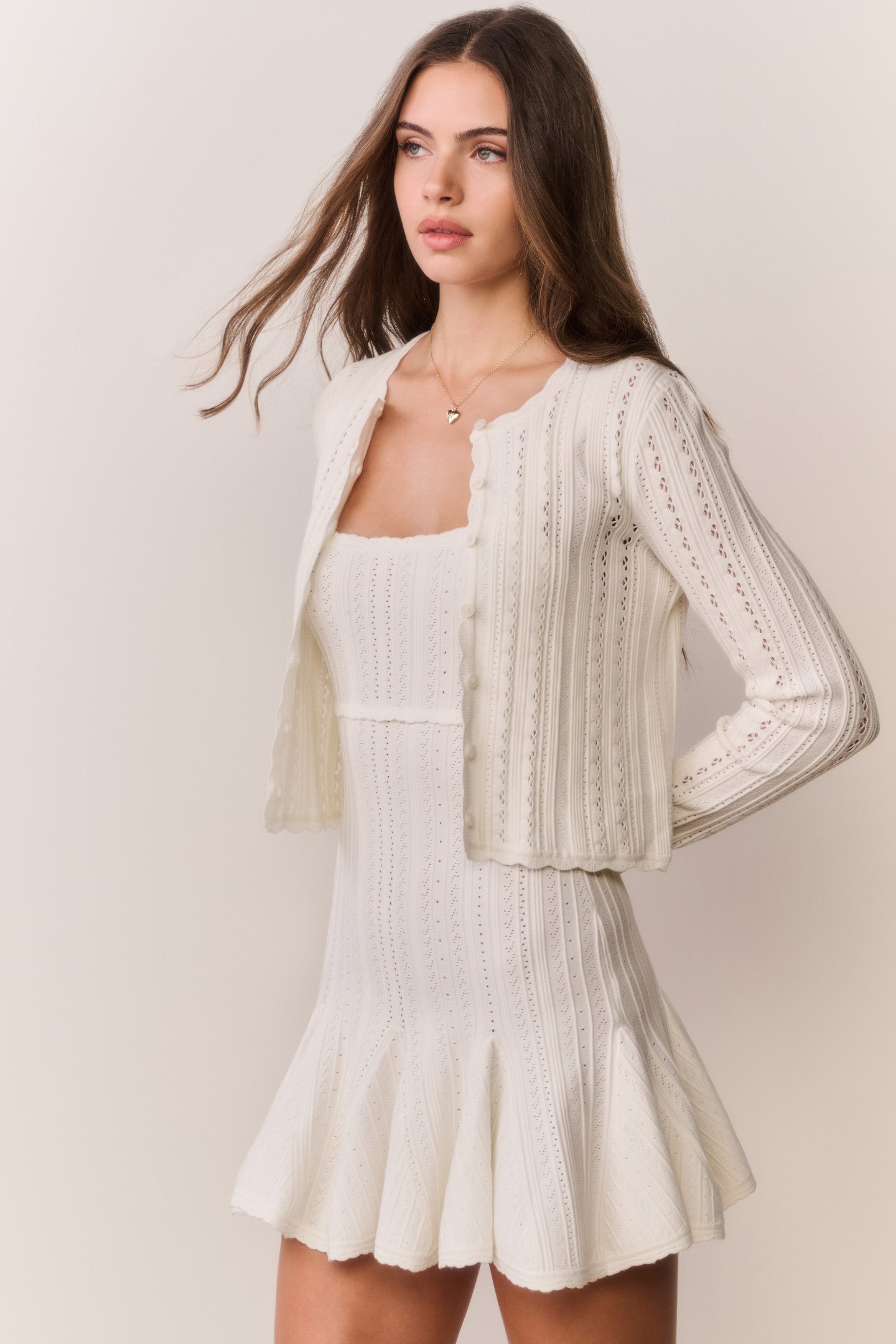 Peridot Stretch Pointelle Cardigan - WHITE TEA