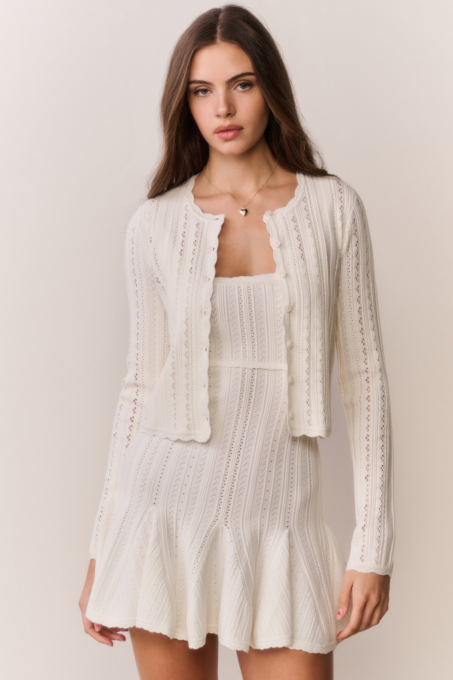 Peridot Stretch Pointelle Cardigan - WHITE TEA