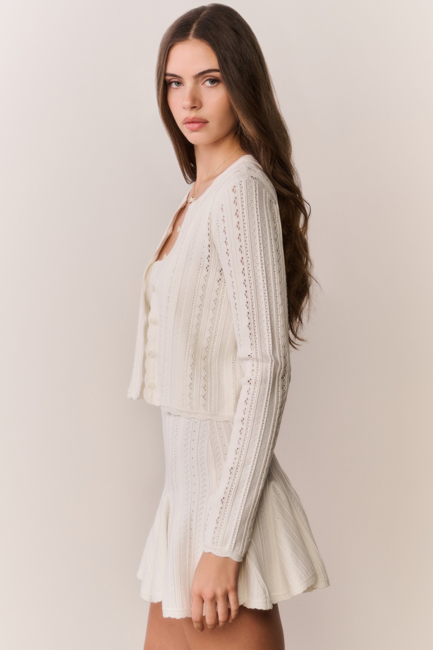 Peridot Stretch Pointelle Cardigan - WHITE TEA