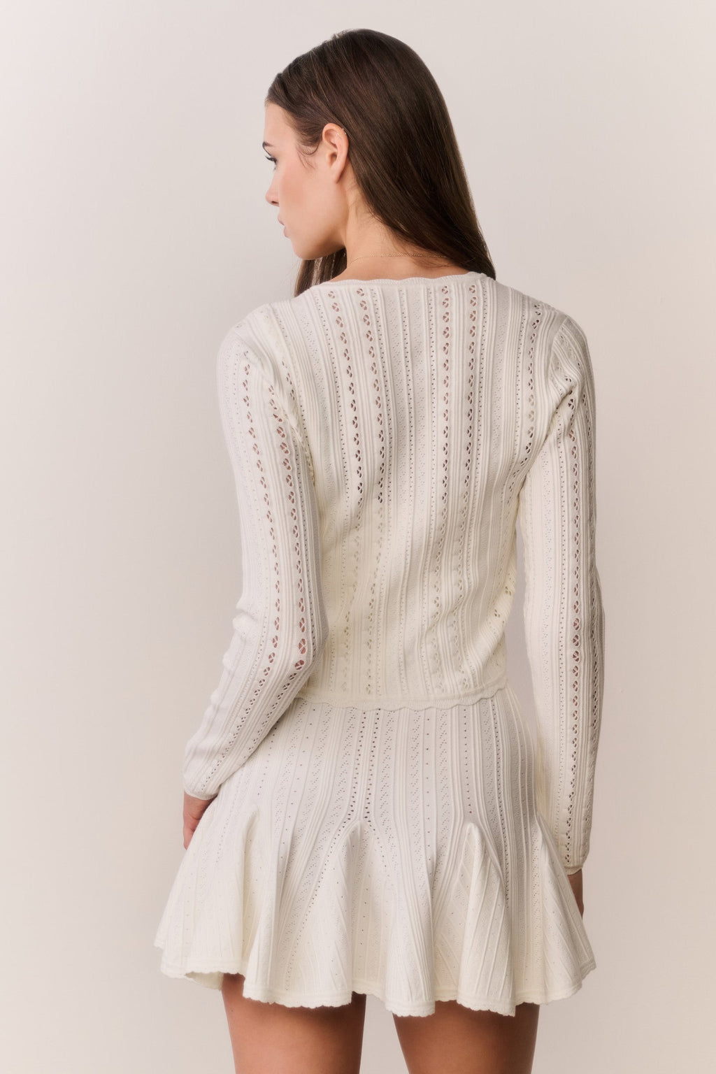 Peridot Stretch Pointelle Cardigan - WHITE TEA