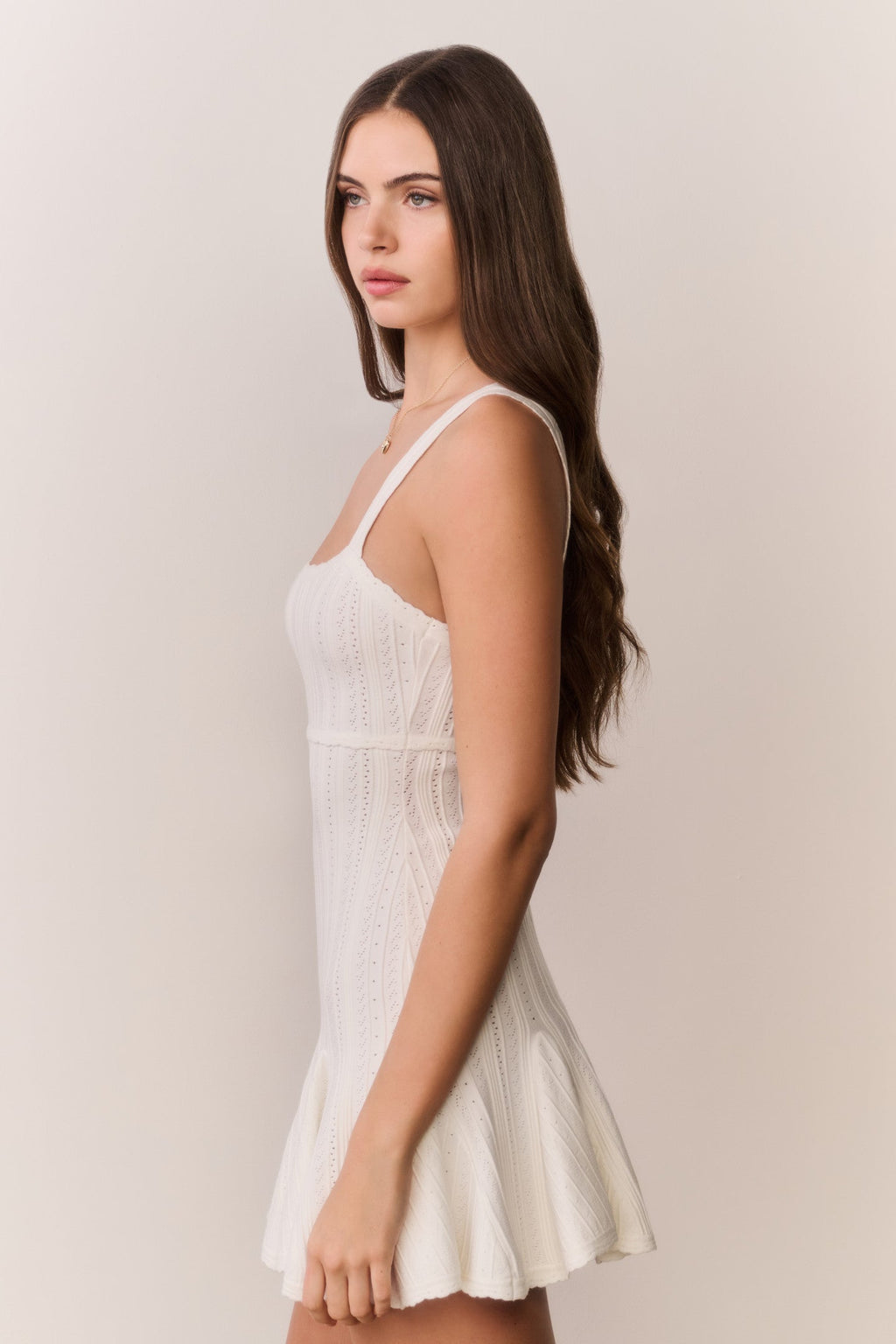 Tabatha Stretch Pointelle Mini Dress - WHITE TEA