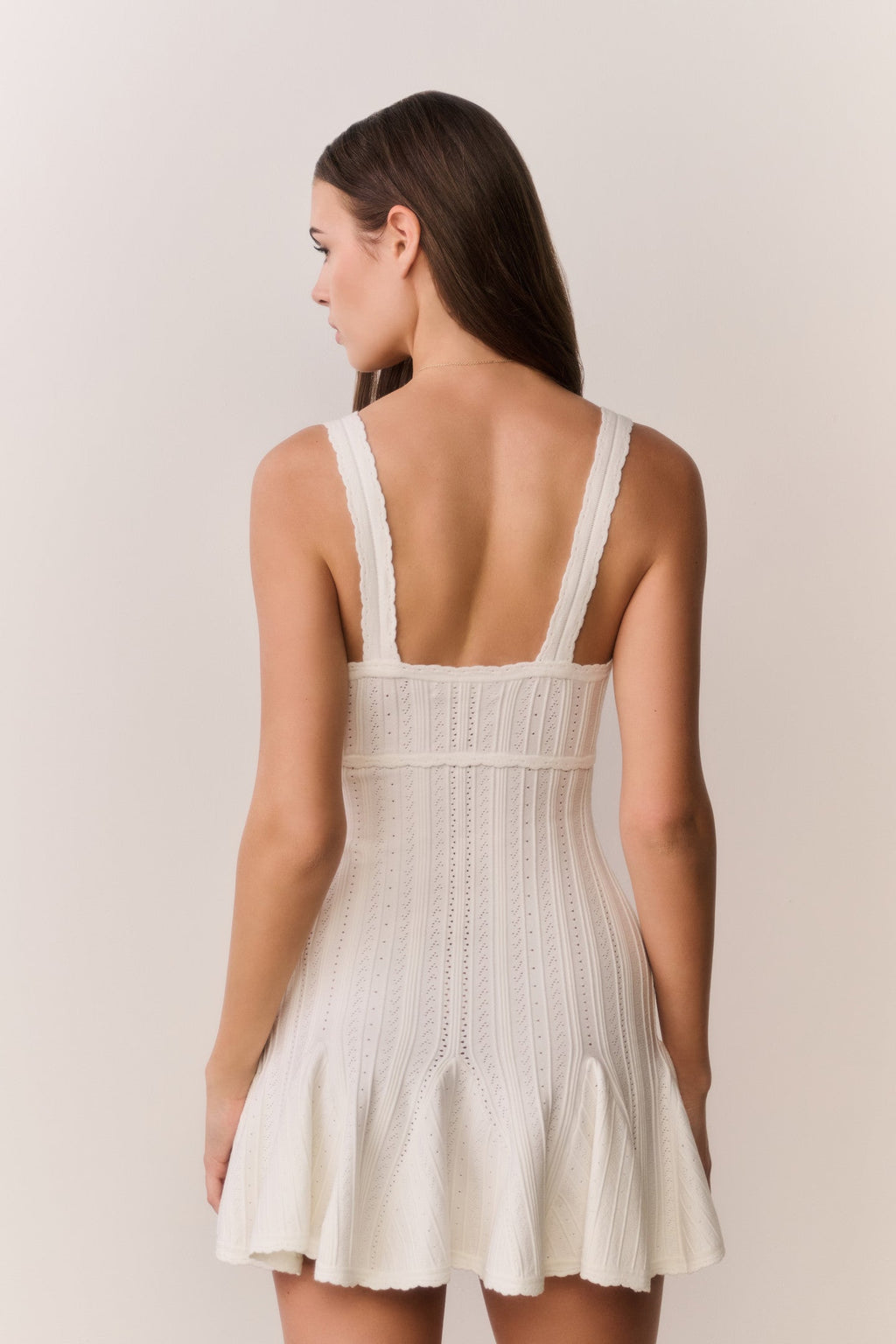 Tabatha Stretch Pointelle Mini Dress - WHITE TEA