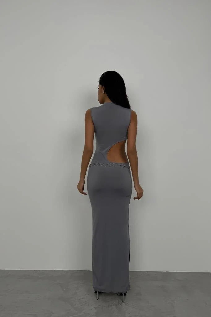 Asymmetric Waist Belt Long Dress
