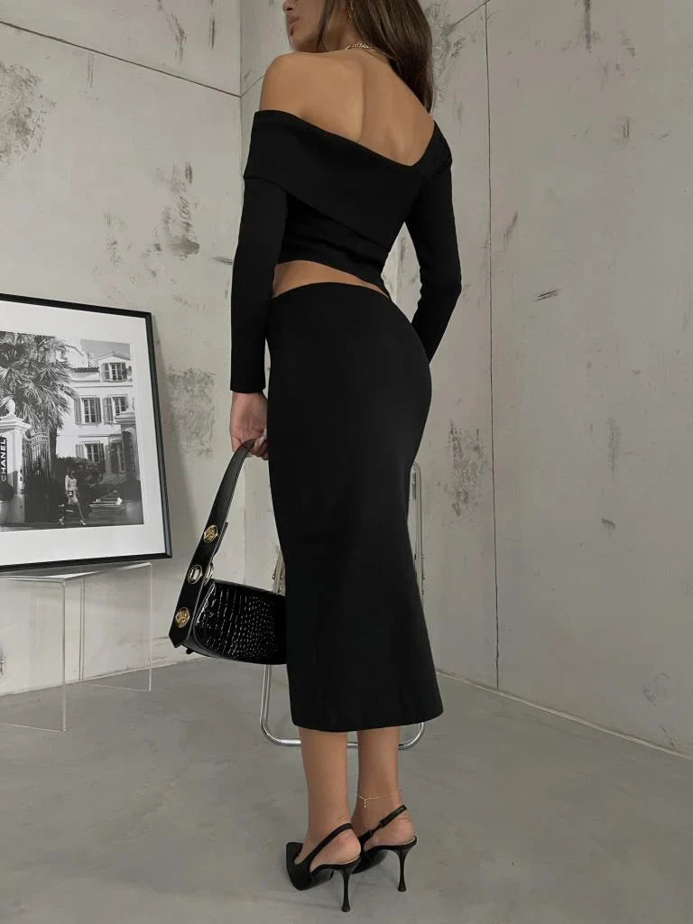 Waist Cut-Out One Shoulder Knitwear Midi Dress