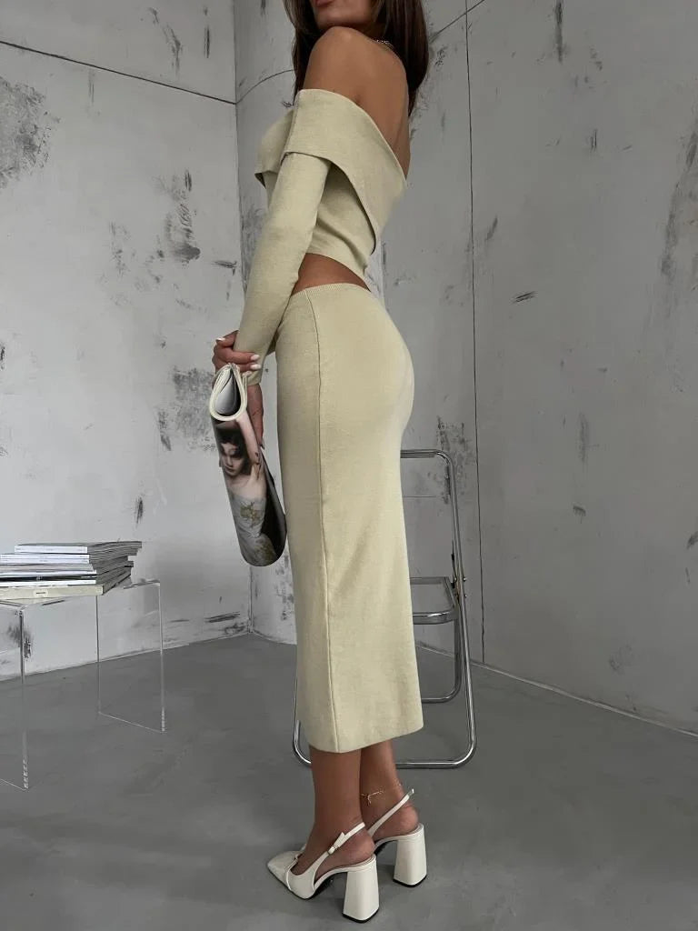 Waist Cut-Out One Shoulder Knitwear Midi Dress