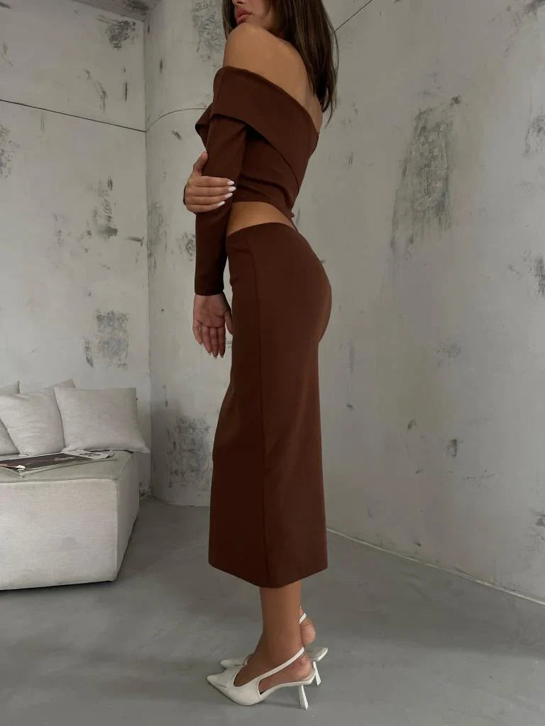 Waist Cut-Out One Shoulder Knitwear Midi Dress