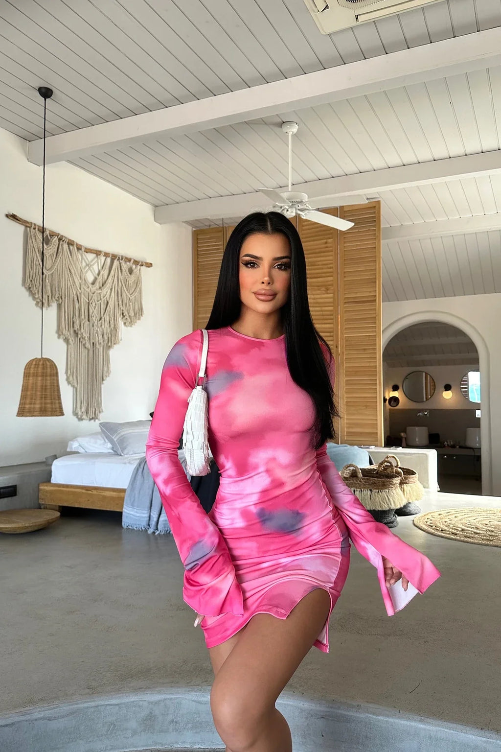 Fuchsia Long Sleeve Mini Dress
