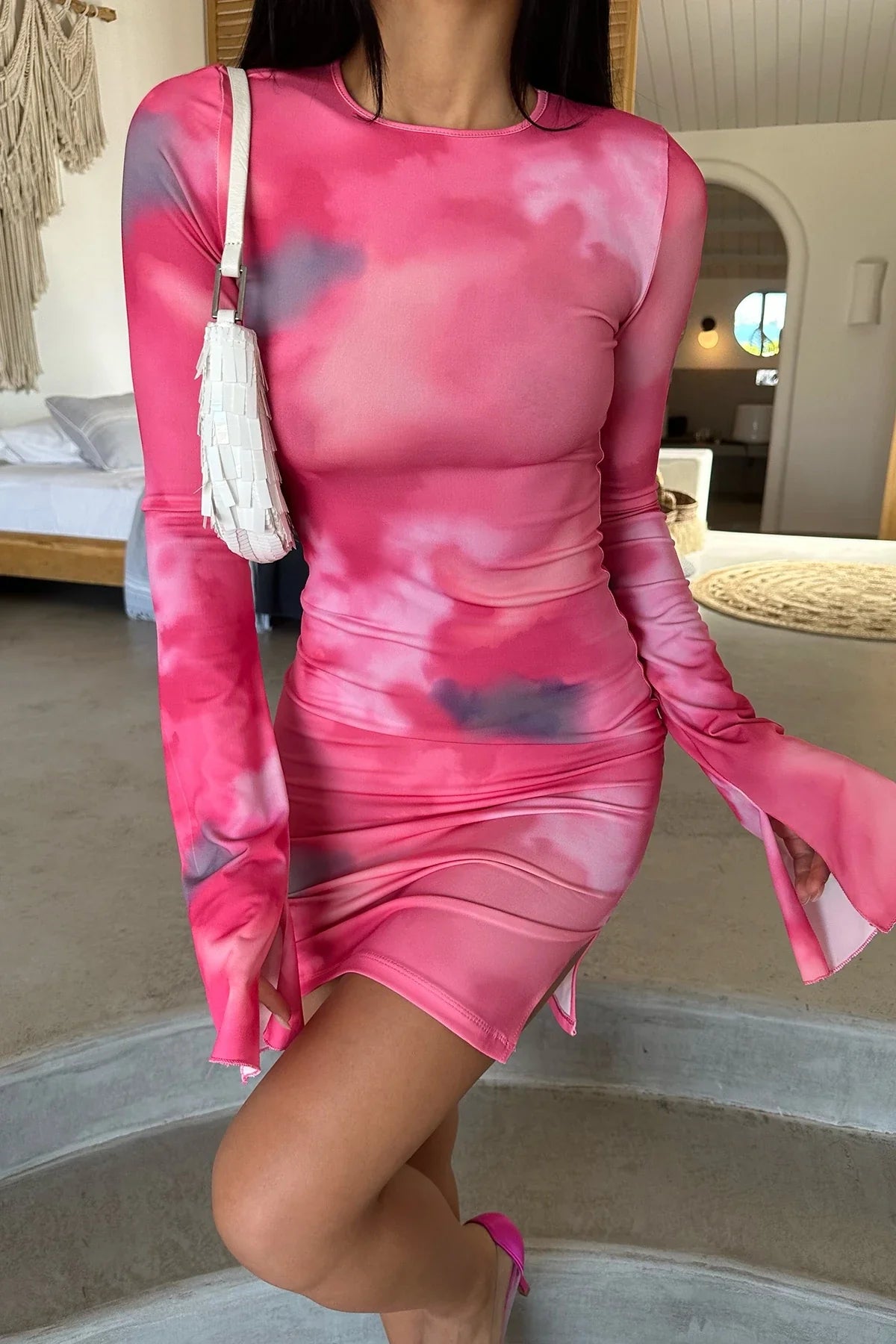 Fuchsia Long Sleeve Mini Dress