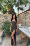 Khaki Hanger Deep Slit Dress