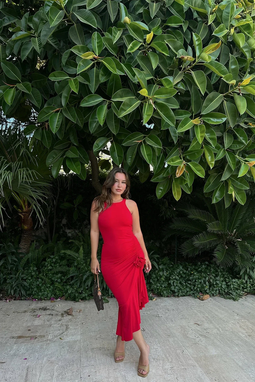 Rose Detail Long Dress With Frilly