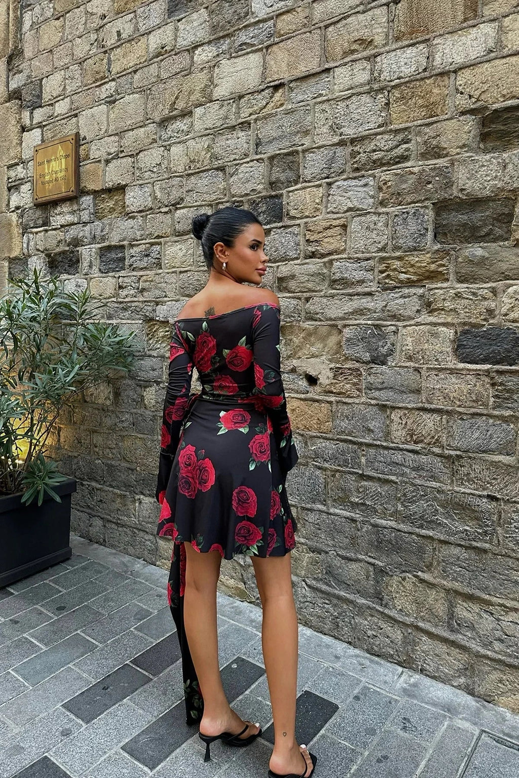 Black Rose Detail Mini Dress