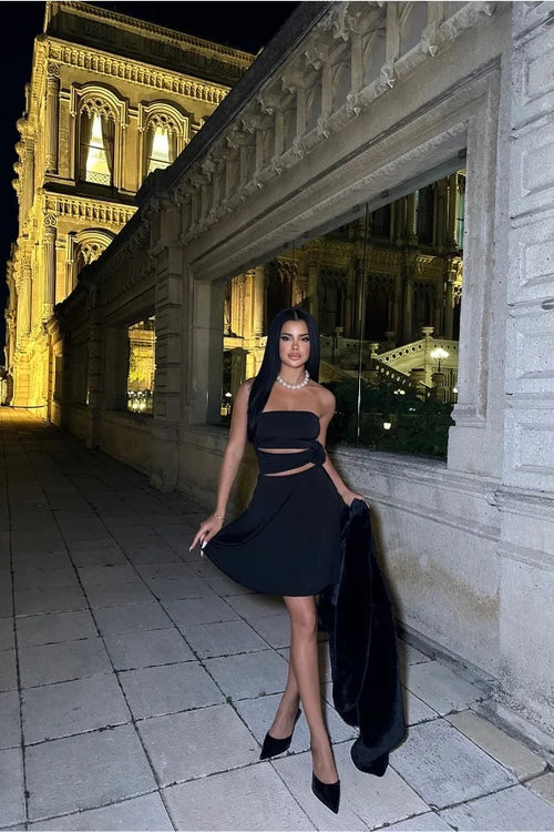 Black Rose Detail Window Mini Dress