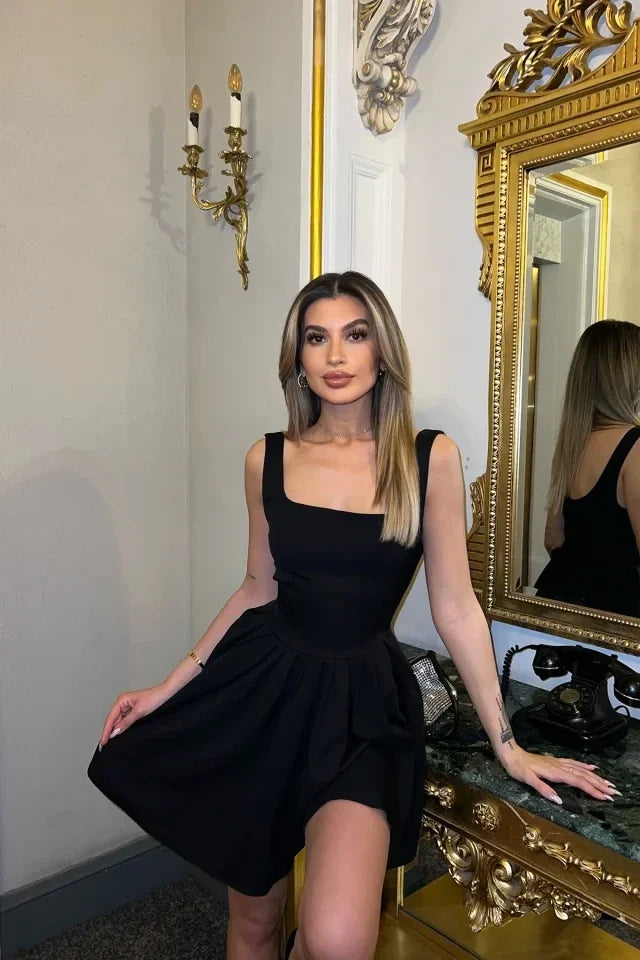 Square Collar Mini Dress