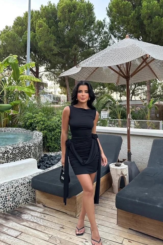 Front Shirred Belt Detail Dress
