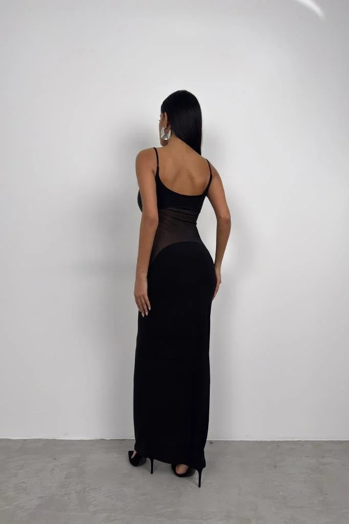 Tulle Garnished Sequined Maxi Dress