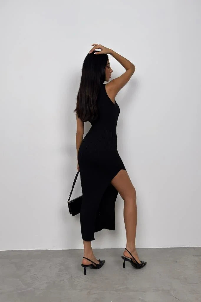 One Shoulder Slit Midi Dress